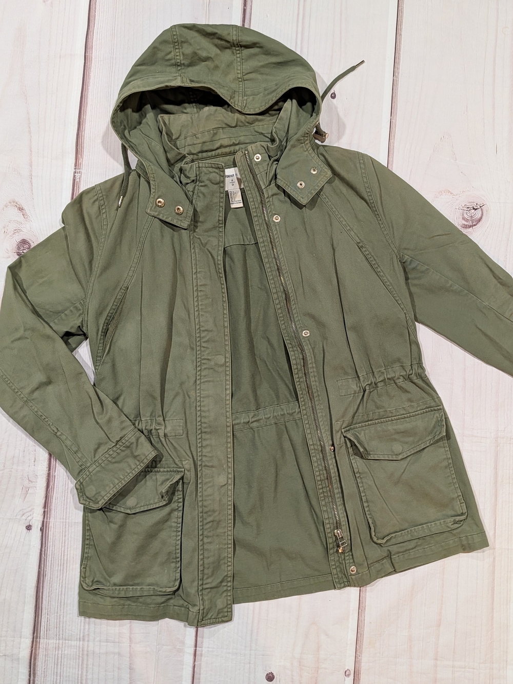 Forever 21 Olive Green Hooded Utility Jacket